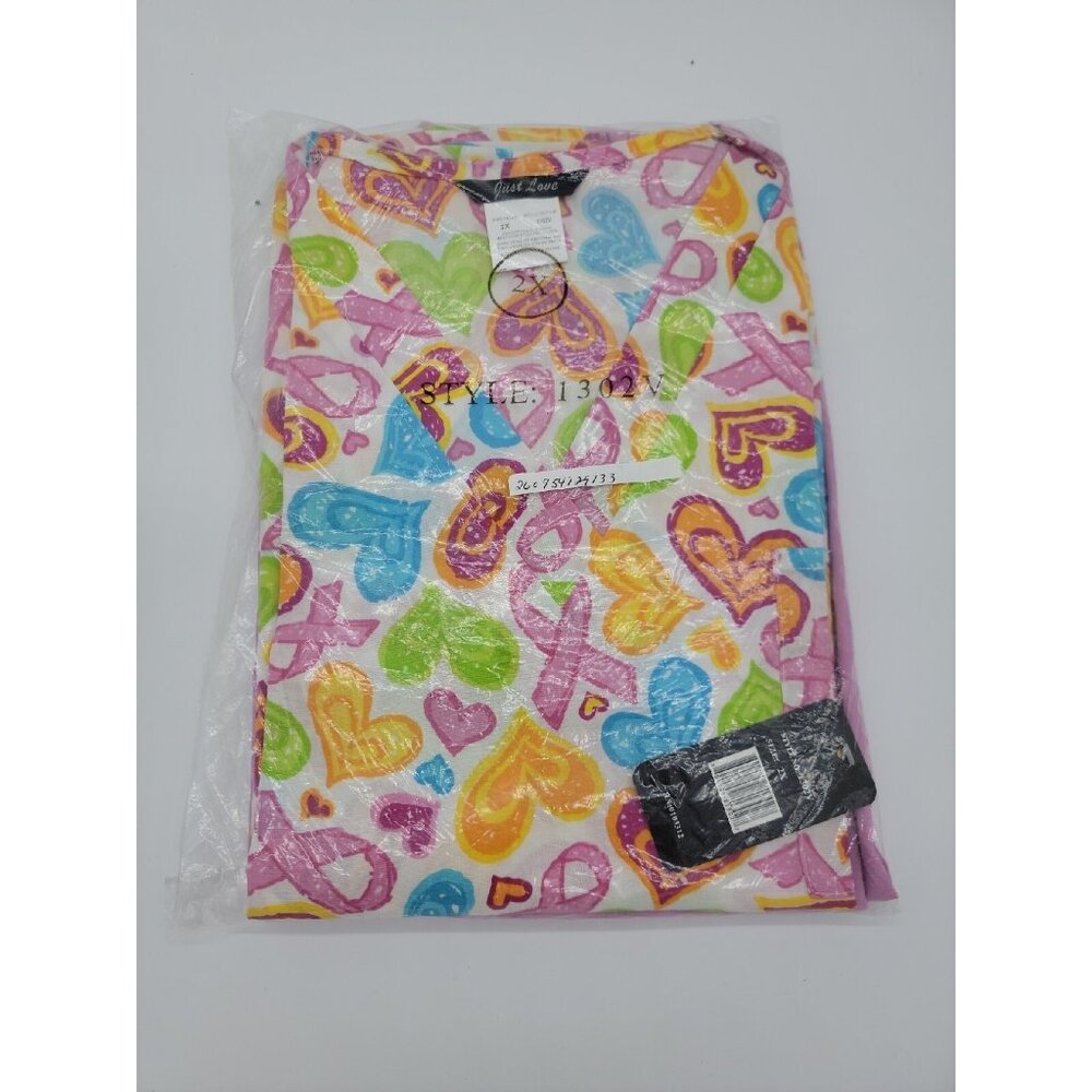 Just Love Multicolor Heart & Pink Ribbon Print-Women's Top and pink Bottoms